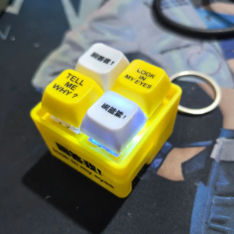DIY Keyboard Sound Emulator Luminous Relief Stress Toy Quotation Pronunciation Light-Up Pass The Time Keys Button Pilot Keychain