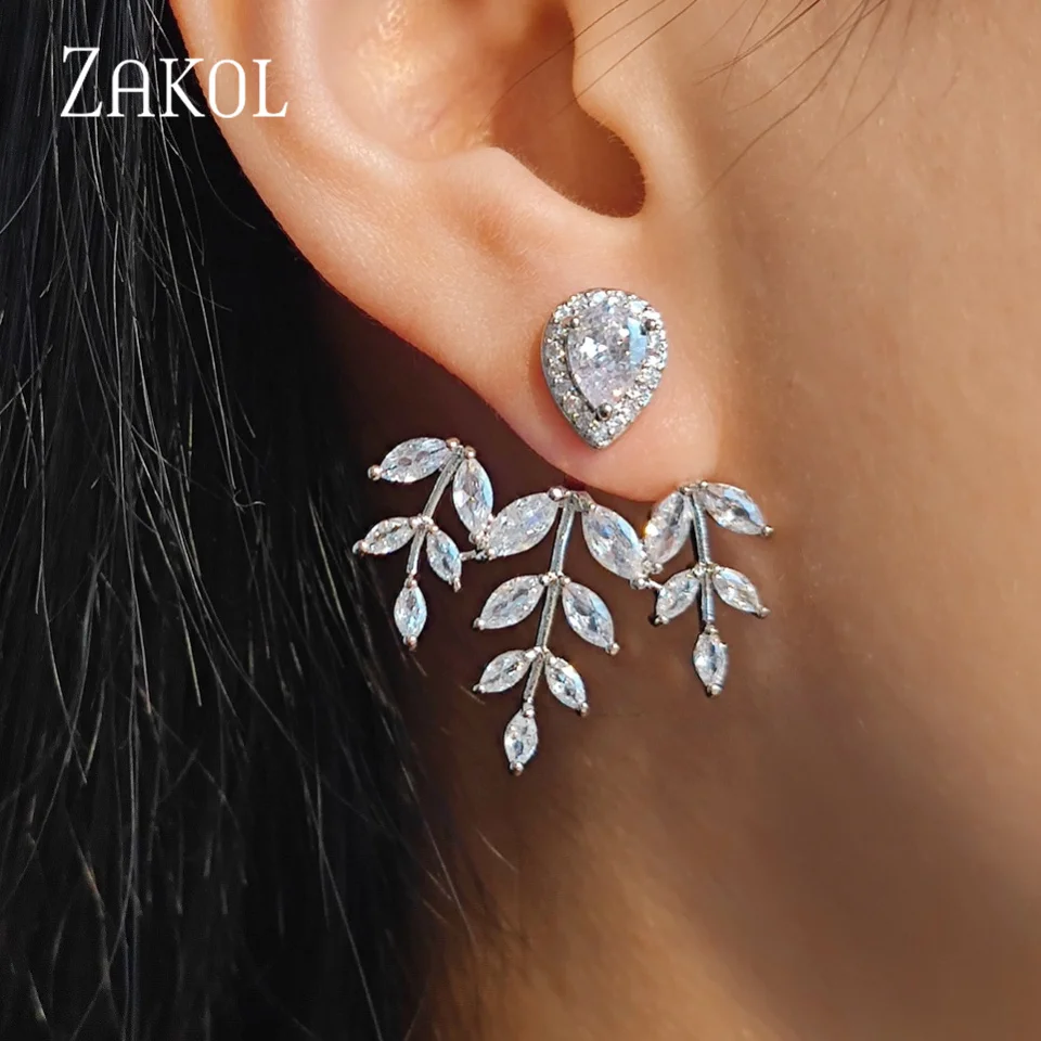 ZAKOL Korean Micro Paved Cubic Zirconia Irregular Stud Earings for Women Fashion Sliver Color Female Wedding Jewelry EP5381