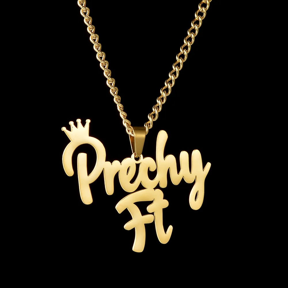 Diamon New Personalized Custom Name Necklace Stainless Steel Jewelry 2 Names Crown Side Chain Pendant for Women Jewelry Gift