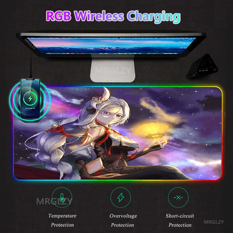 

Игровой коврик для мыши Genshin Impact Shenhe RGB с беспроводной зарядкой и светодиодной подсветкой