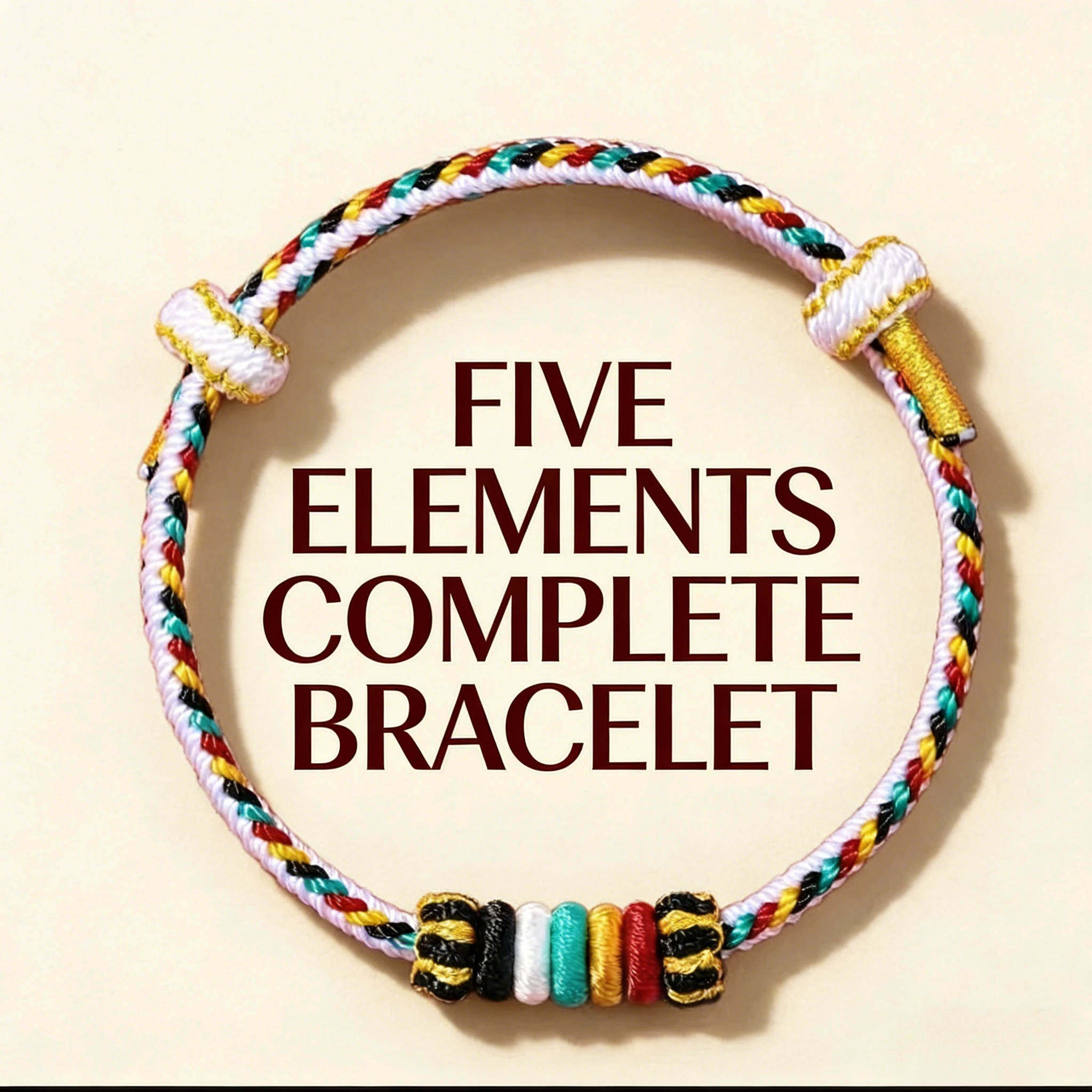 

Handmade Five Elements Metal Bracelet – Adjustable Braided Rope, Feng Shui Lucky Amulet for Balance & Harmony
