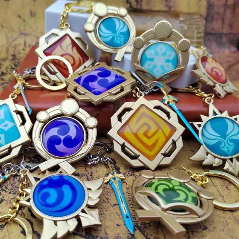 Game Genshin Impact Vision Lnazuma Ganyu Keqing Wendi Xiao Keychain Luminous Weapons Eye Of Original God Toy KeyRing