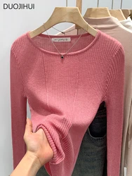 DUOJIHUI classico o-collo Basic manica lunga lavorato a maglia pullover donna autunno nuovo colore solido moda semplice Casual pullover femminili