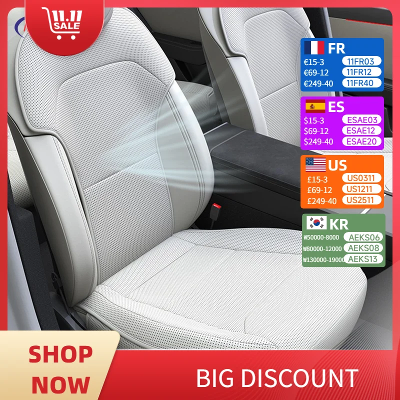 

Вентилируемая подушка сиденья NovaAcc для Tesla Model Y Juniper 2025, дышащий кожаный чехол на спинку, всесезонная защита автомобильного сиденья