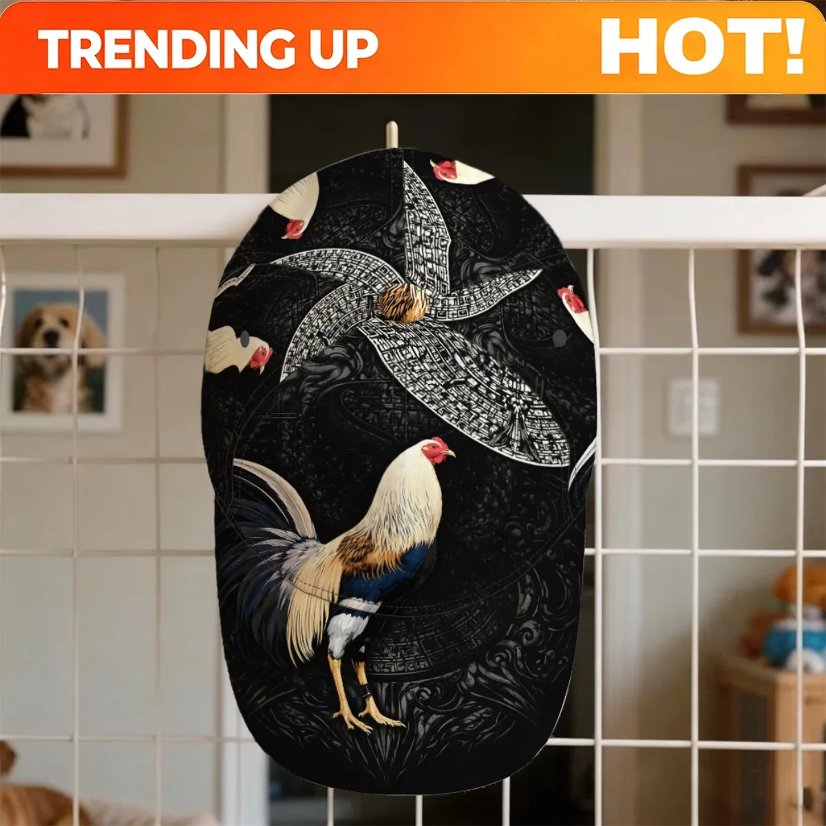 1pc Rooster Ancient Symbol Baseball Cap Breathable And Lightweight Fishing Trip Curved Brim Cap Cab Driver Cap Gardening Cool