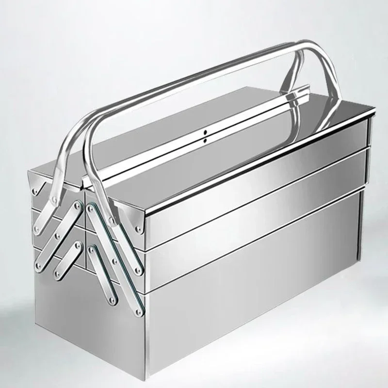

Stainless Steel Tool Box Storage Organizer Waterproof Toolbox High Capacity Three-Layer Folding Toolbox Sets Thickening Garage
