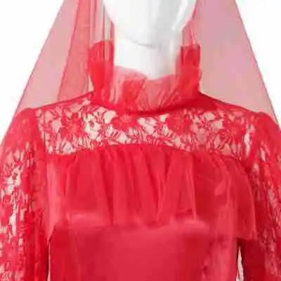 

Lydia Deetz Costume with Gloves Scarf Lydia Women Wedding Dress Beettlejuice Bride Cosplay Gothic Red Gown Halloween Outfit
