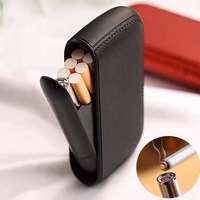 Leather Smoking Case Portable Electric Lighter Set Tungsten Coil Plasma Arc USB Lighters Smoking Accessories Gadgets For Men