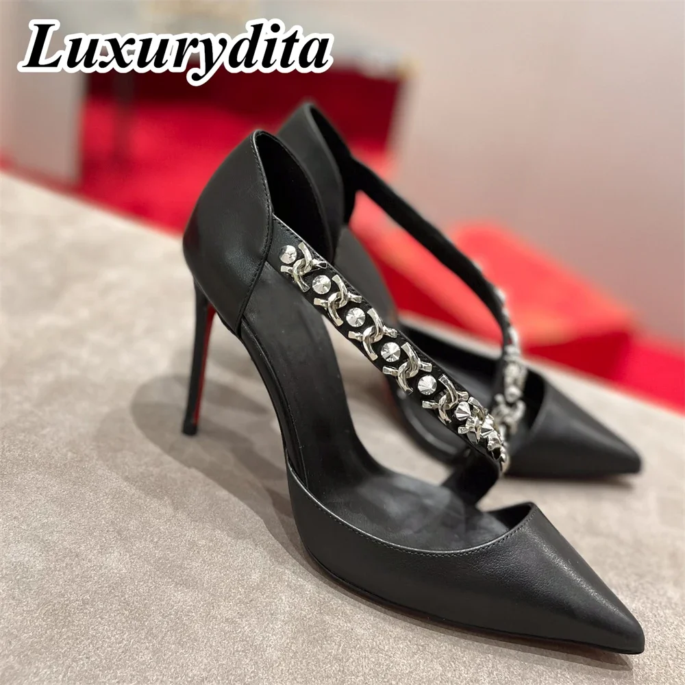 

Top Quality Womens High Heels 0-12cm Luxury Fashion Ladies Sandals Designer Classic Red Heel Real Leather sole Mules Shoes 0242