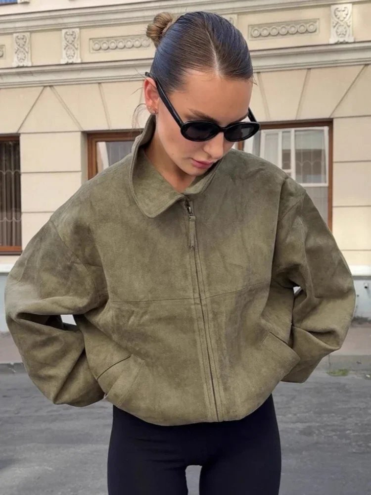 

Casual Lapel Jacket For Women Loose Streetwear Long Sleeves Pocket Solid Commuting Autumn 2025 New Coat Female Jacket Coat