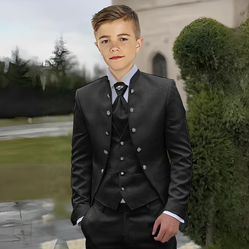 Fashion Jacquard Design 3Pcs Pattern Boy Suits Sets Wedding Formal Blazer Pants Boys Tuxedo Kids Party Wear Jacket+Vest+Pants