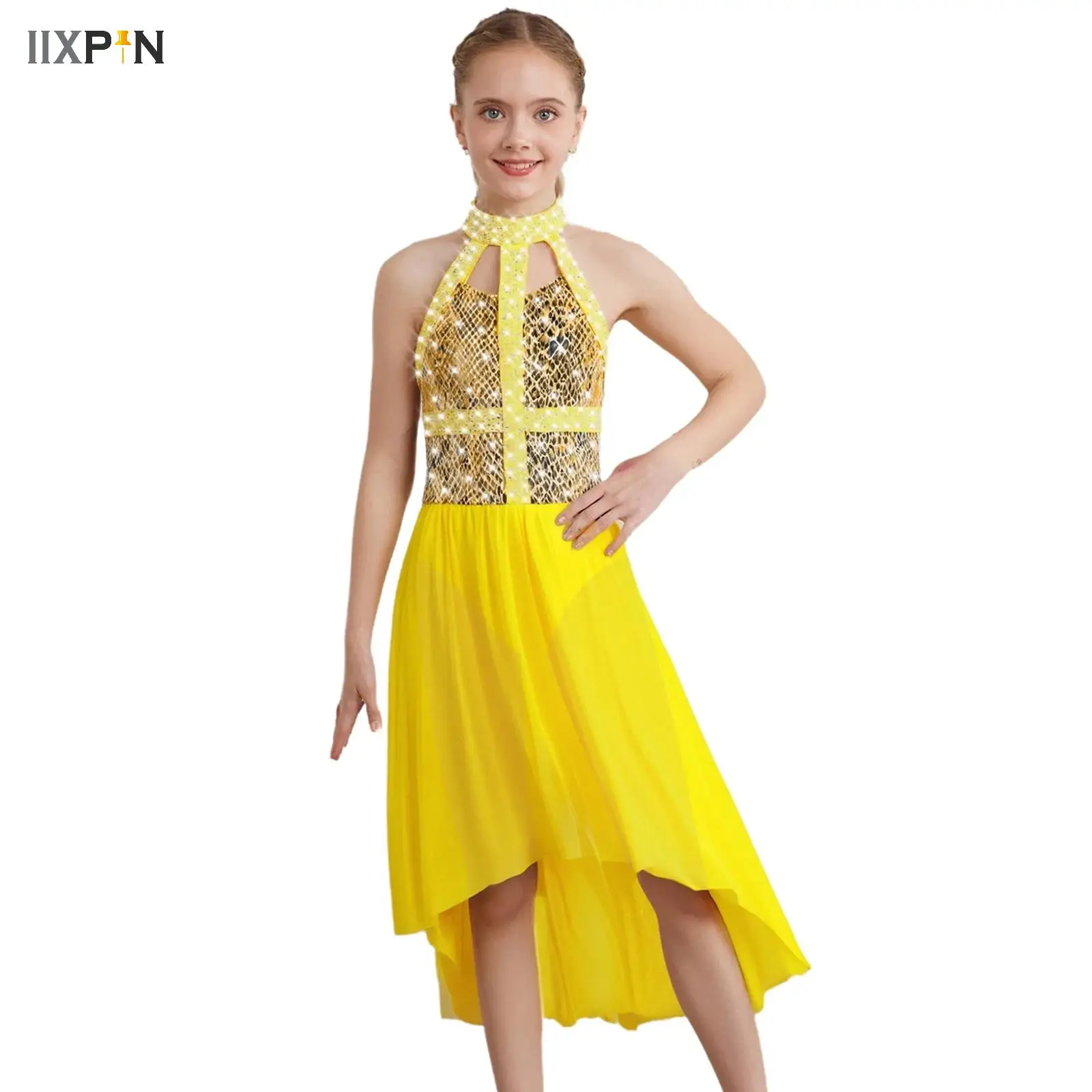 

Girls Ballet Dance Maxi Dress Kids Contemporary Lyrical Dance Costumes Sleeveless Snakeskin Gymnastics Skating Leotard Dancewear