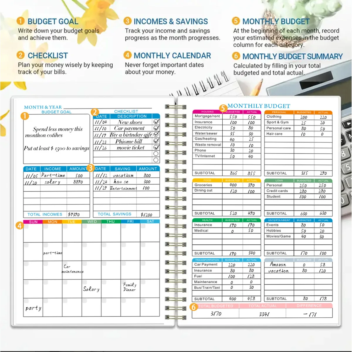 50 sheets A5 Budget Planner Monthly Bill Organizer Hardcover Budget Book For Savings Debt Expense Tracking Notebook