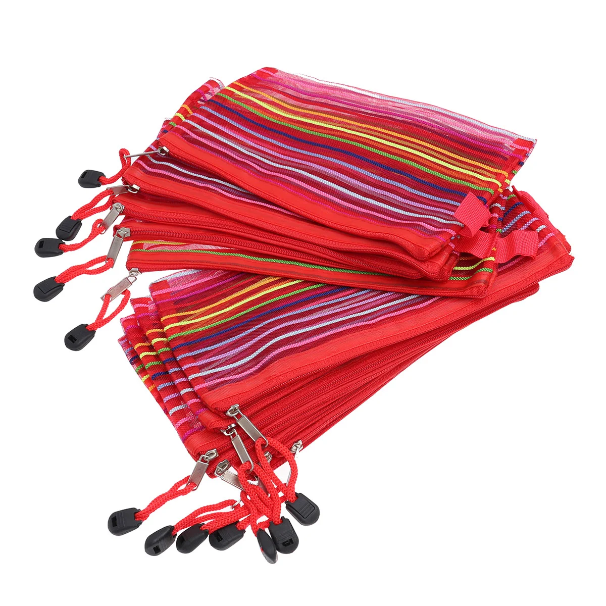 12 Stuks Clutch Bag Nylon Etui Kleurrijke Streep Etui Met Rits Regenboog Strepen Student