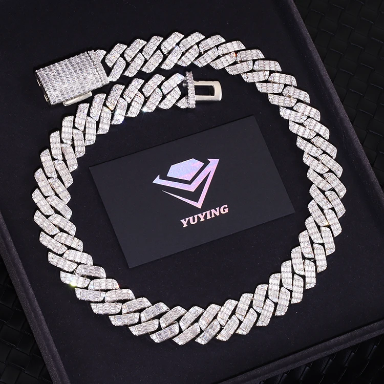 Product 18k Solid White Gold Plated Insert High Quality Moissanite Silver Cuban Link Chain for Necklace and Bracelet