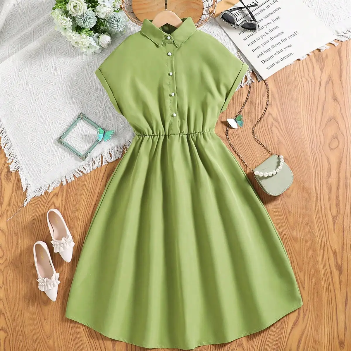 Girl's Casual Solid Color Sleeveless Elegant Dress, Fashionable Girls Dress With Belt