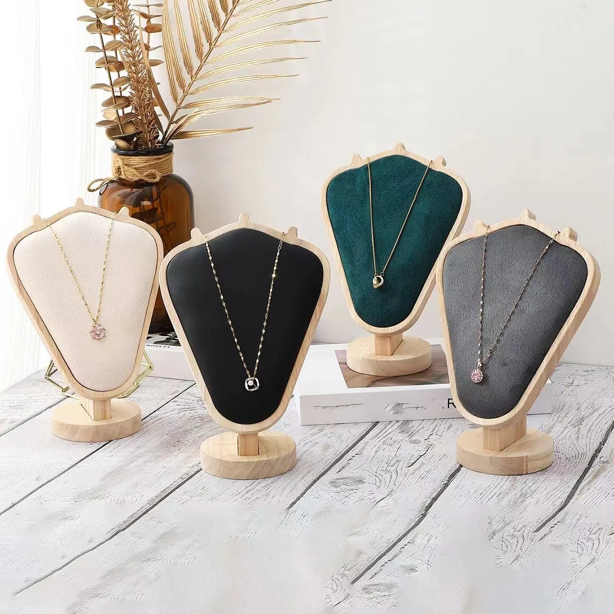 New 2024 Wood Jewelry Display Rack Pendant Necklace Bracelet Earrings Ring Storage Stand Holder Counter Jewellery Showcase