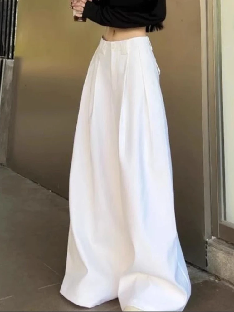 Zoki Chic White Suit Wide Leg Pant Women Elegant Korean High Waist Fashion Trousers Loose Casual Summer Simple Female Pants New