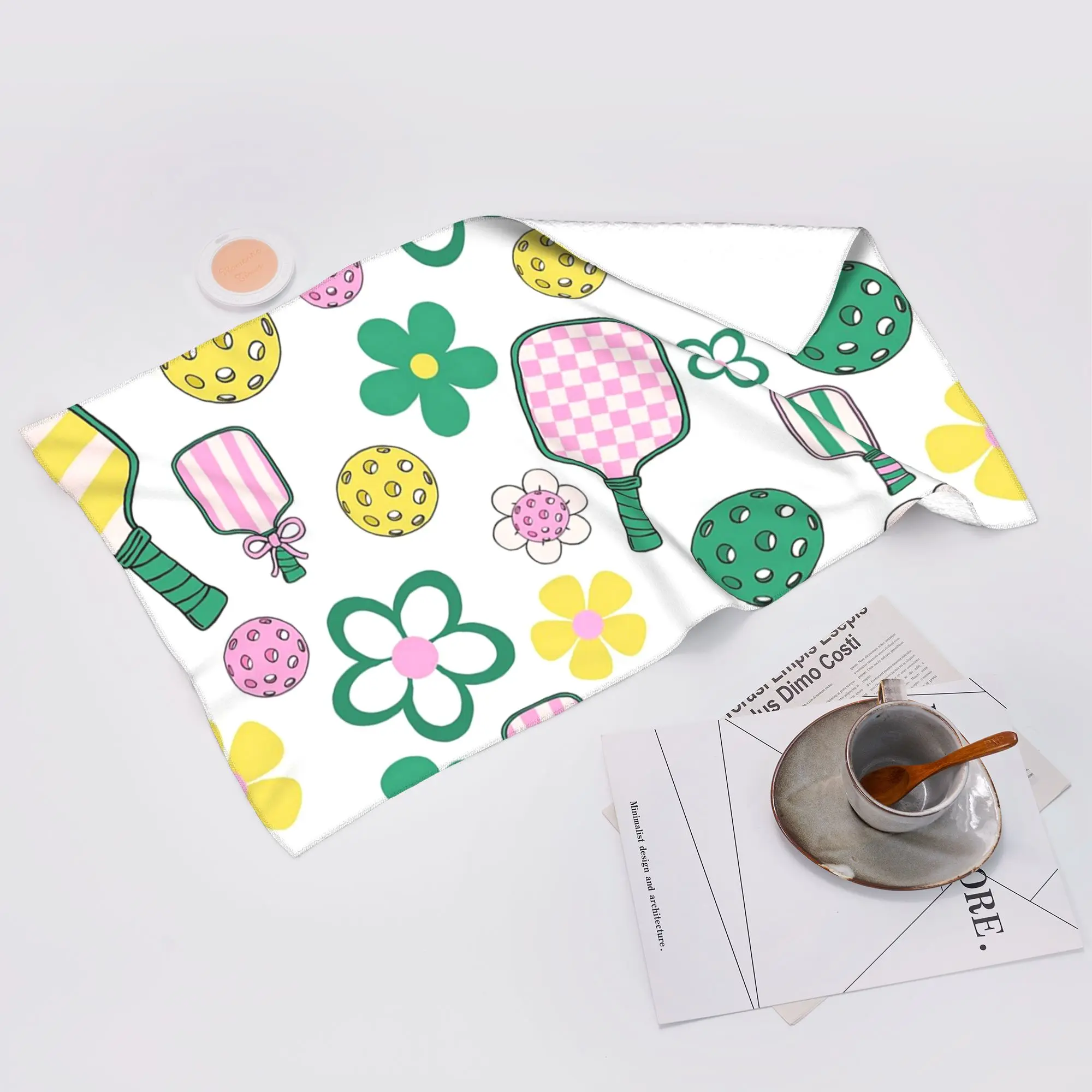 Custom Pickleball Pattern, Pickleball Paddle, Pickleball Ball Soft Face Towel Quick Dry Pool Bath Cotton Towels Absorbent Quick