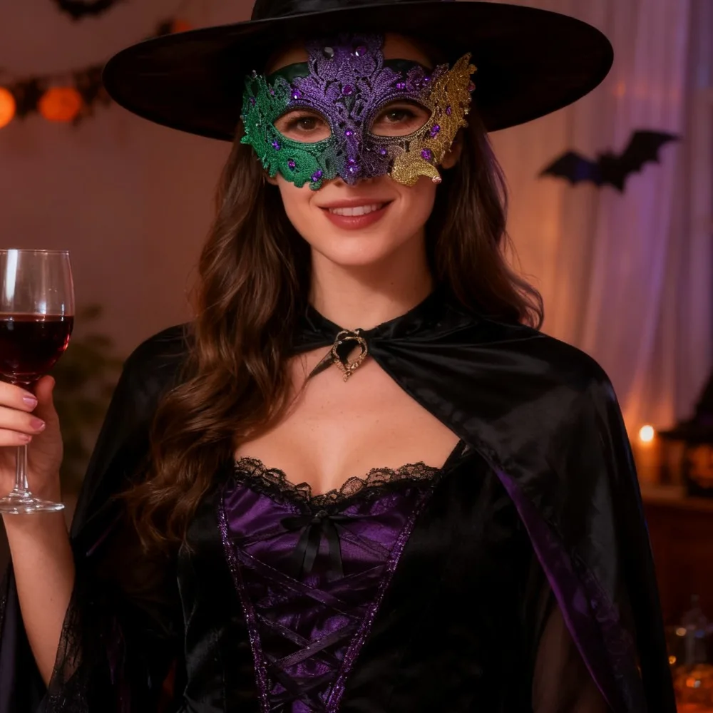 

Rhinestone-Embellished Three-Tone Masquerade Mask - Carnival Party Performance Costume