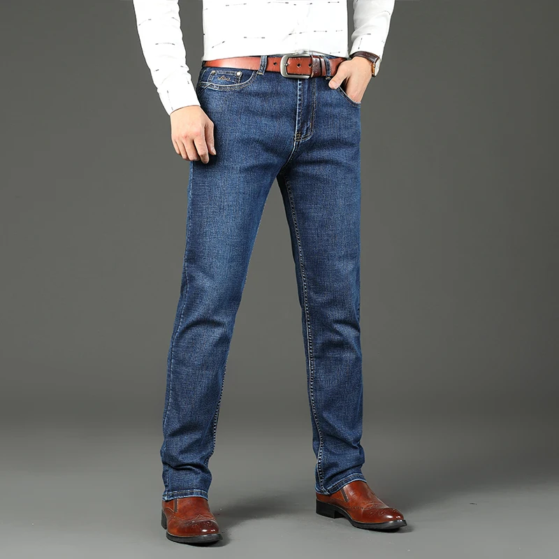 2025 Spring Autumn Office Business Jeans Men Classic Blue Cotton Stretch Straight-leg Denim Pants Male Brand Trousers