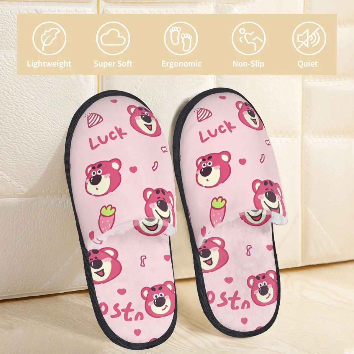 Lotso Pink Bear House Cotton Slippers Indoor Soft Household Fur Slides Slippers Anti-skid - view 2