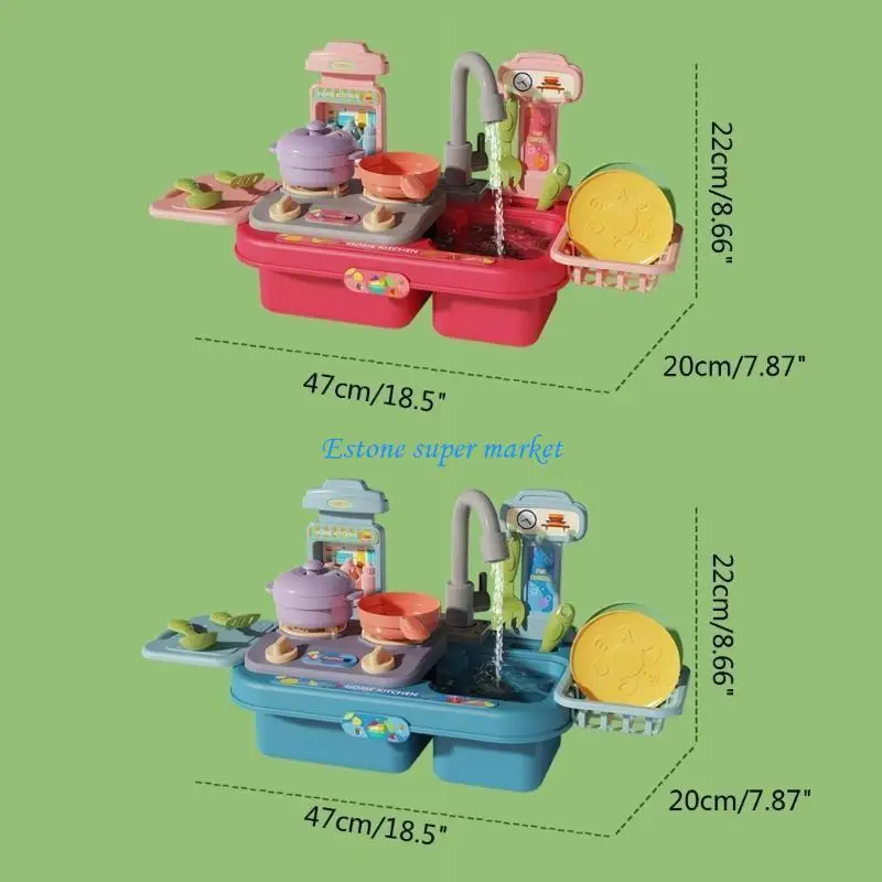 090B อ่างล้างจานชุดของเล่น Pretend Sink Playset ของเล่นน้ำของเล่นเด็กไฟฟ้าจริงก๊อกน้ำของขวัญสำหรับเด็กวัยหัดเดิน
