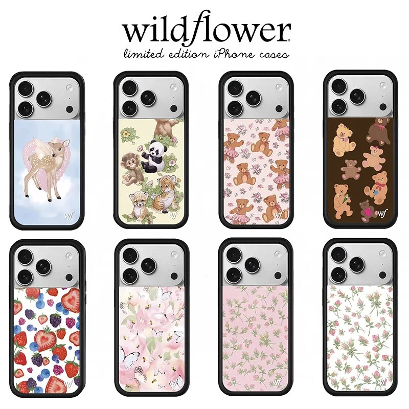 

Wildflower INS Cute fawn Little Bear Cell monkey Phone Case For iPhone 17 15 14 12 13 16 Pro Max Plus 17Air flower wf Cover﻿﻿﻿﻿
