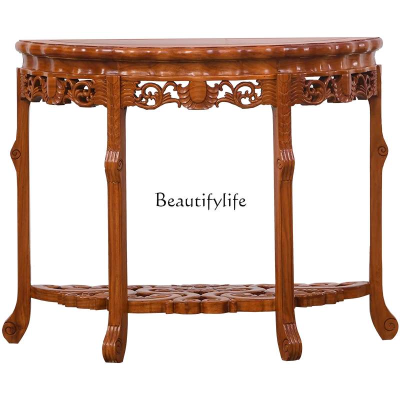 

Red sandalwood crescent semicircular table classical Chinese solid wood African rosewood strip case Xuan Guan Tai