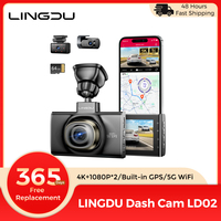 LINGDU LD02 Dash Cam 5K 3 Channel Dash Camera for Cars 4K+1080P+1080P Front Inside and Rear Triple Car Camera GPS 5G WiFi 150°