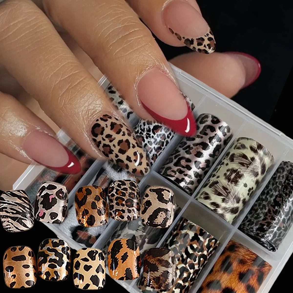 

10Rolls Leopard Print Nail Art Transfer Foil 4x50cm Autumn Winter Retro Brown Black Dotted Full Cover Nail Foils Sexy Nail Decal