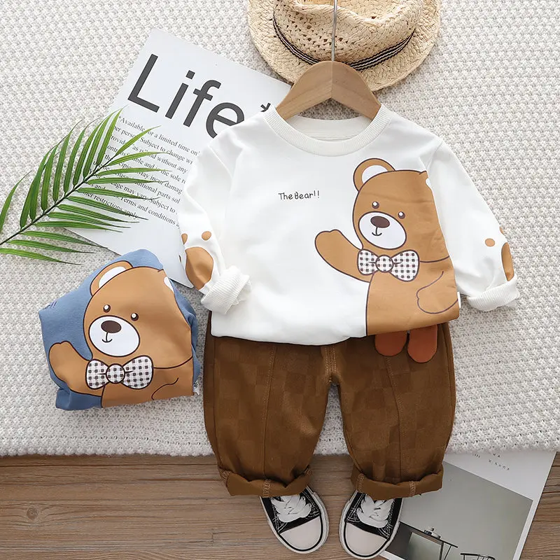 Spring Autumn Children Kids Boy Clothes Infant Cartoon Bear T-shirt Pants 2Pcs/set Toddler Fashion Cloth Kids Tracksuits 5 Years