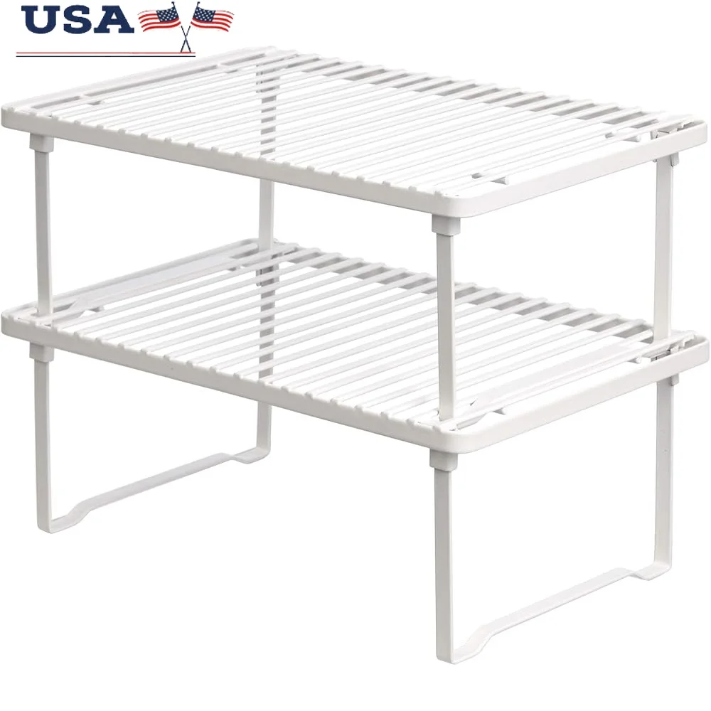 

Stackable Metal Kitchen Storage Racks Set of 2 Durable Wire Shelves Dishes Cups Seasonings Organization Space Saving