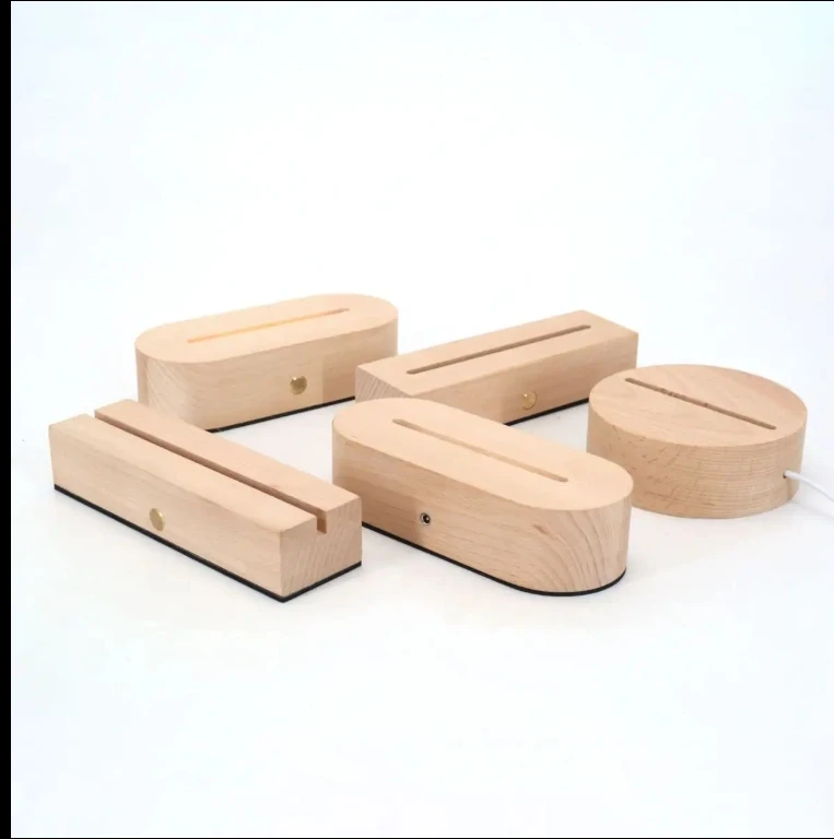 Base per lampada USB 3D Illusion Base per luce a led in legno Base per luce notturna 3D Base per lampada da tavolo Base per lampada in legno a LED in acrilico Bas
