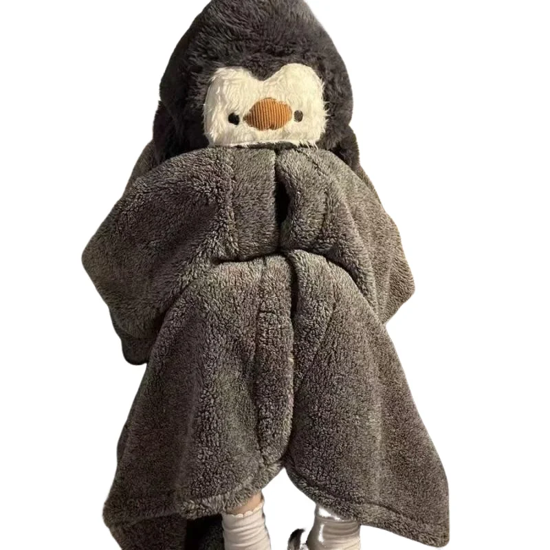 Nowy Kreskówkowy Kawaii Szlafrok Dziewczęcy Jesienno-Zimowy Piżama z Kapturem Odzież Do Spania Polar Koralowy Utrzymujący Ciepło Gruby Strój Nocny Uroczy Zestaw Domowy