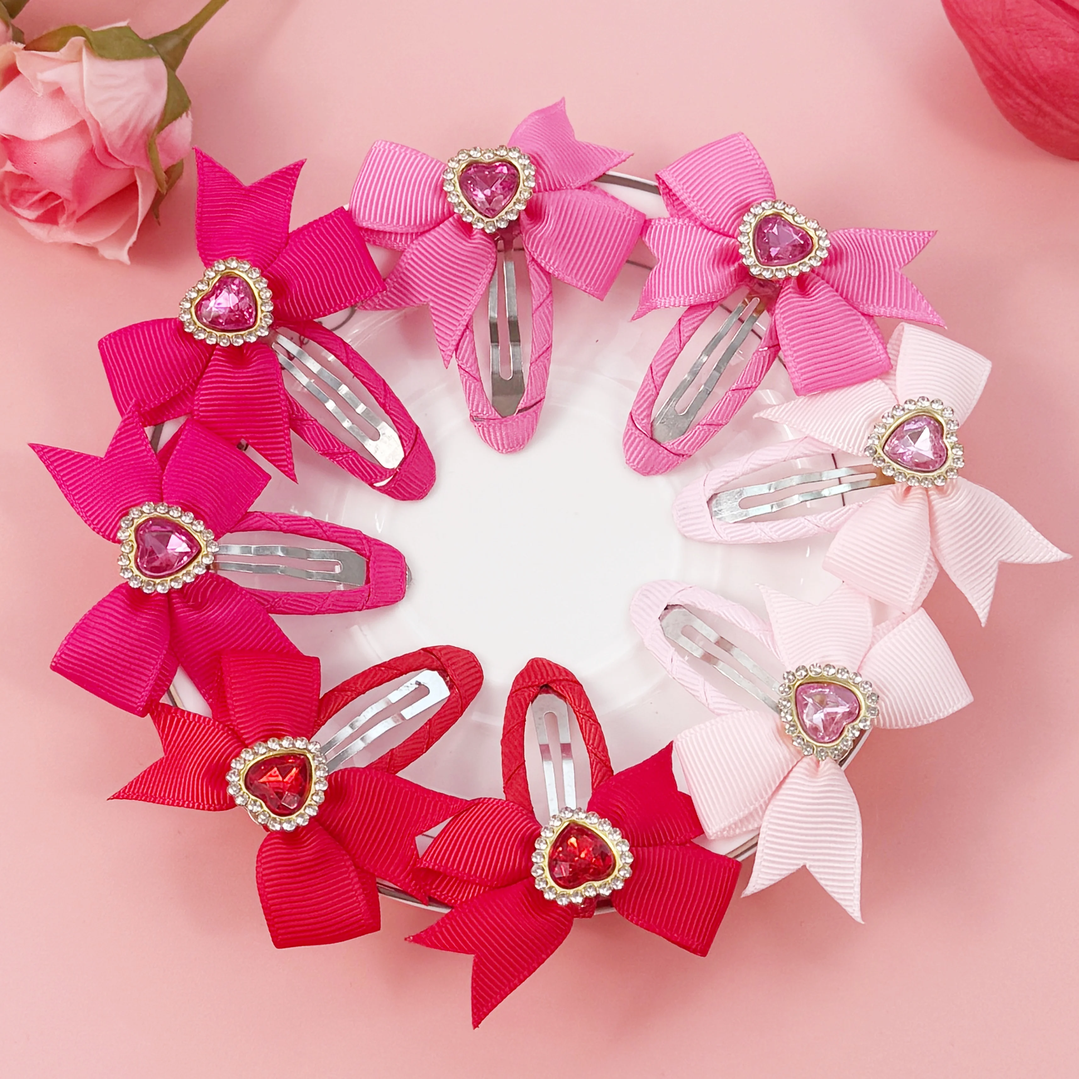 8 Stück Mädchen Haarbögen Haarspangen Clips Valentinstag Haarspangen Band Snap Kristall Herz Haarspange Kinder Mädchen Haarschmuck
