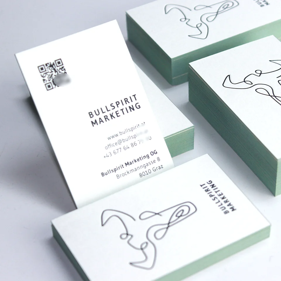 Wholesale Custom LOGO Luxury Green Edge Business Card Colored Border Visiting Card Printing QR Code Specialty Textured Paper