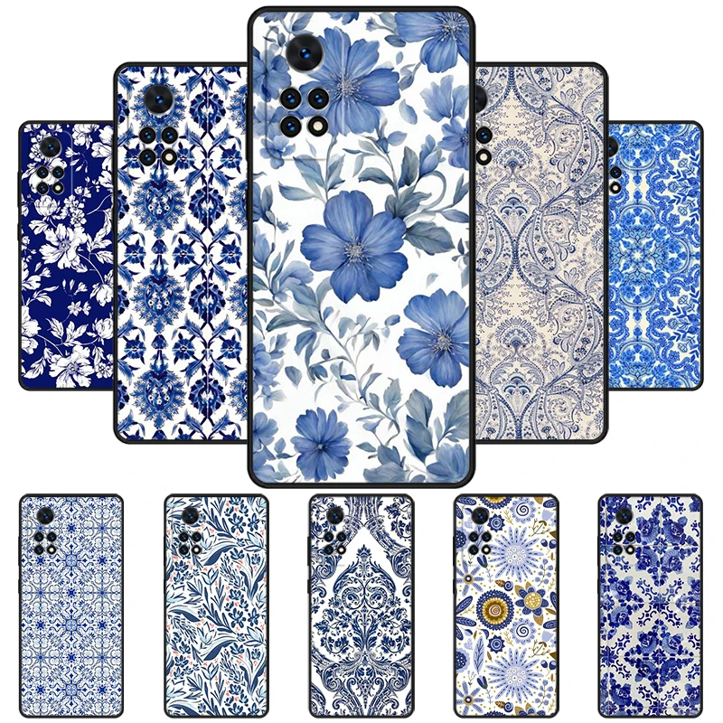 Chinoiserie blue flowers birds Phone Case For Redmi Note 11 EPro 11S 10 10T 9S Promax 8 Pro Xiaomi Mi 10 11 12X 12S Ultra Cover