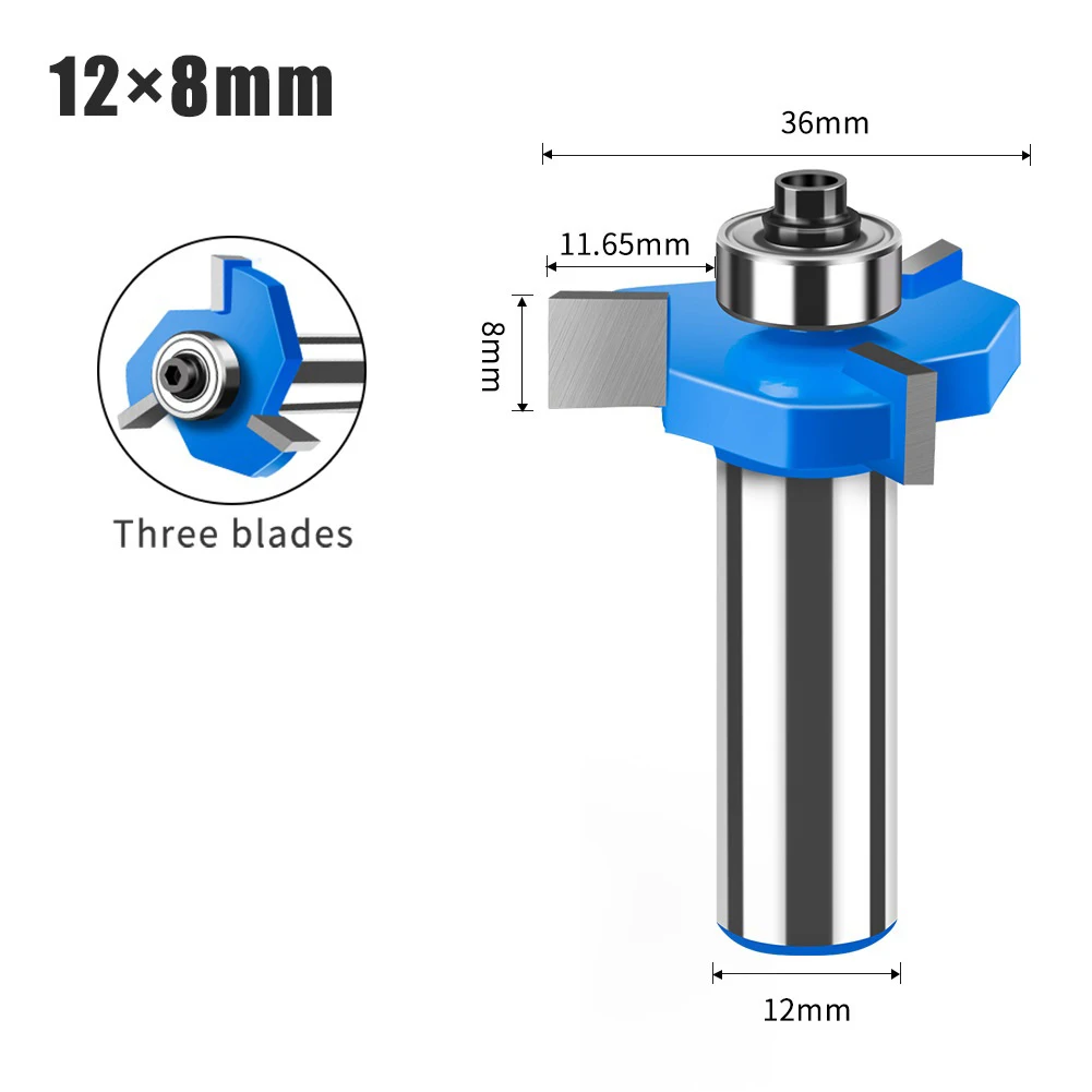 1pc T Slot Rabbet Router Bit 1/2in Shank 3 Wing Carbide Woodworking Slotting Cutter Woodworking Grooving Milling Cutter Tool