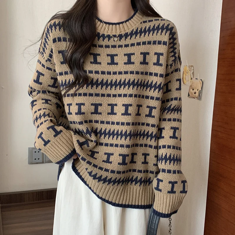 High-Grade Sweater for Women Loose and Lazy 2024 Korean Style New Student Soft Glutinous Retro Knitted Top Fashion