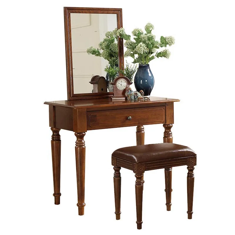 

American all solid wood dresser bedroom dresser mirror retro dressing stool