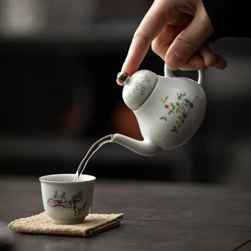 Yuedie Siting Pot Ball Hole Filter Household Japanese One-person Drinking Small Brewing Teapot Ceramic Kung Fu TeaSet Master Cup