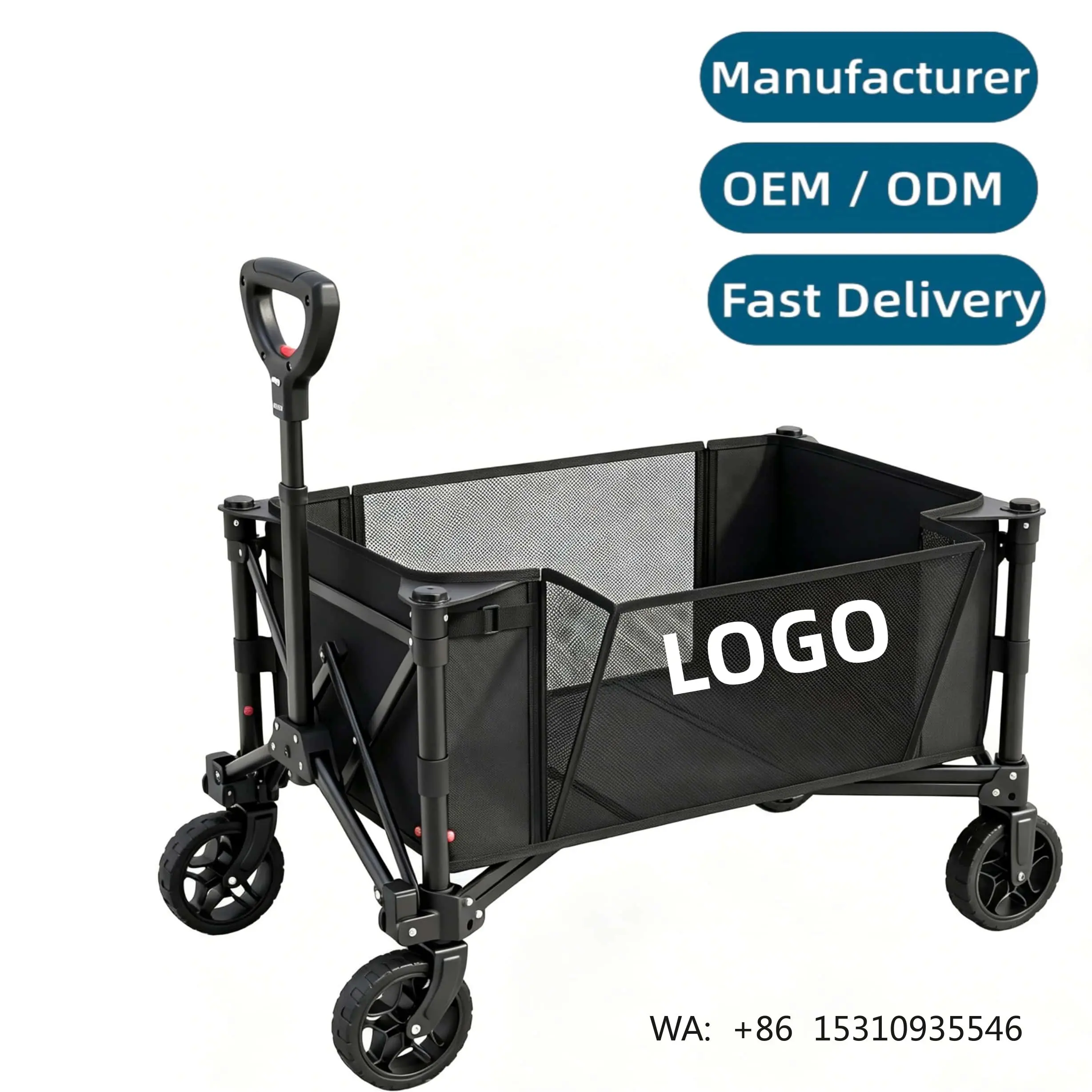 YUGUO OEM Supported Collapsible Outdoor Wagon, Heavy Duty All-Terrain Camping Cart, Customizable Logo/Color/Size