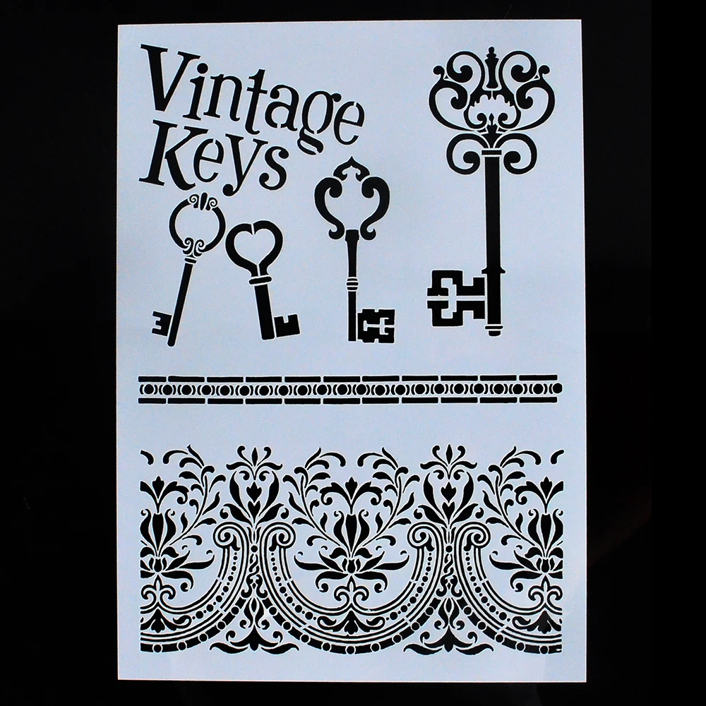 A4  DIY Craft Vintage Key Border Stencil For Wall Painting Scrapbooking Stamping Album Decorative Embossing Paper Card