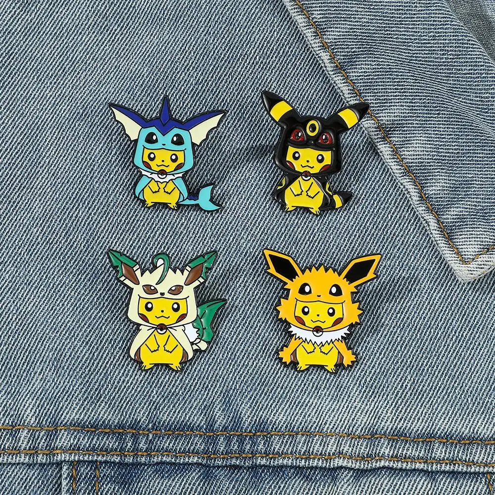 Cartoon  Enamel Lapel Pins Kawaii Pikachu Eevee Metal Badges for Backpack Anime Brooches Cute Figure Pins for Women Men