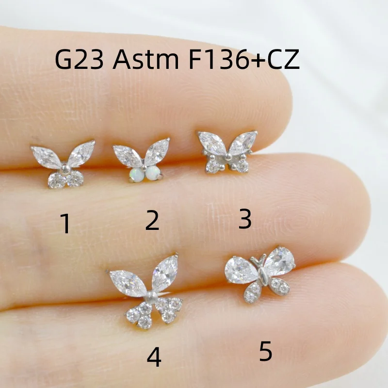 

10pcs 16G All G23 Titanium ASTM F136 Butterfly CZ Lip Labret Bar Ear Helix Tragus Rook Bar Body Piercing Jewelry New Shine