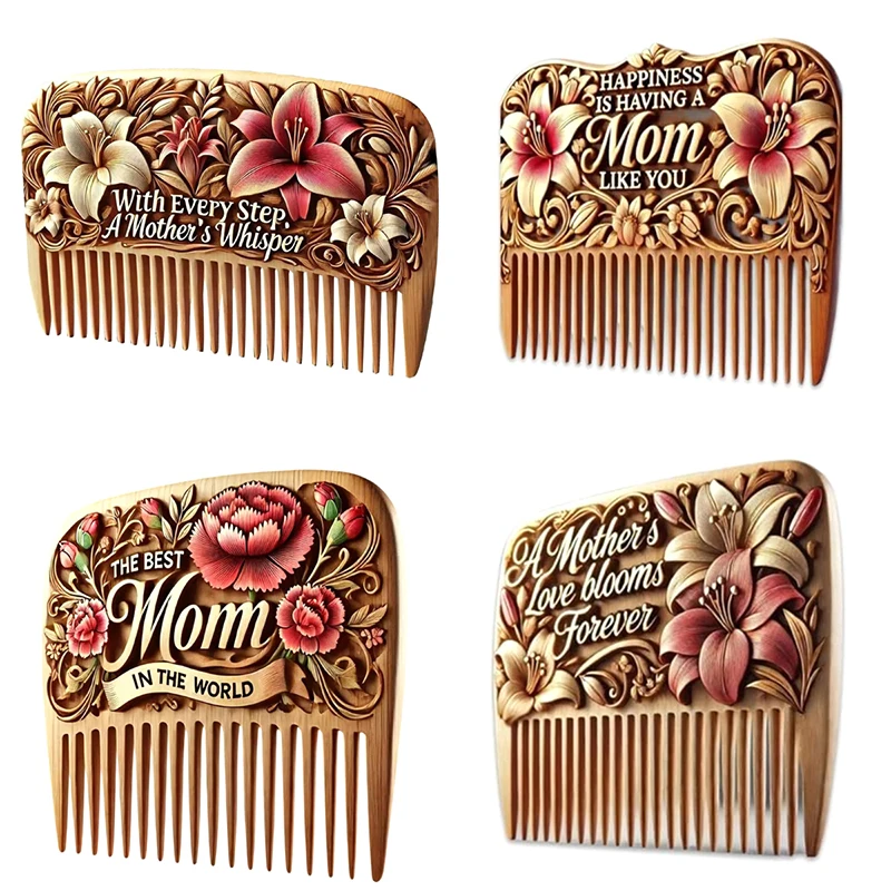 

Hand-carved Mother's Day Comb Handmade Vintage Natural Wooden Comb Wide Floral Engraving Detangling Hairbrush Mother's Day Gifts