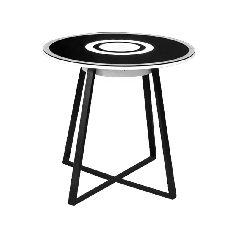 

Home Audio Speaker End Tables Iron Legs Hifi Touch Control Music Glass Top Led Lights Round Coffee Table with USB Charging Port