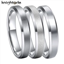 4mm Silvery Tungsten Carbide Wedding Rings For Women Anniversary Jewelry Pinky Ring Beveled Edges Brushed Surface Comfort Fit