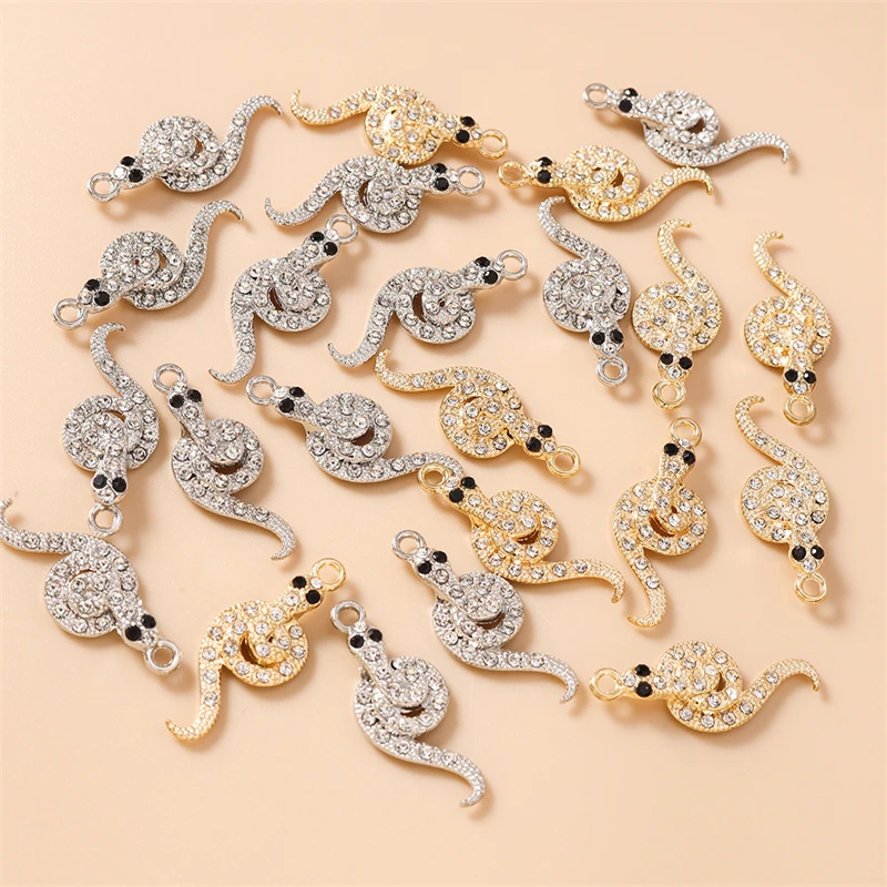 

20pcs 11x27mm Cartoon Crystal Alloy Animal Snake Charms Pendants for Jewelry Making Necklaces Earrings Bracelets DIY Crafts Gift